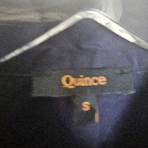 QUINCE Navy 100% Cotton Long Sleeve Pajama Top with Piping Small - Picture 2 of 4